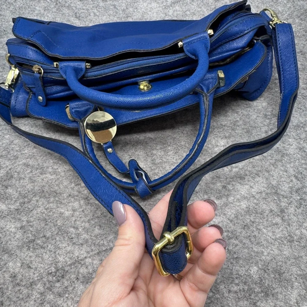 London Fog Royal Blue Satchel with Gold Accent